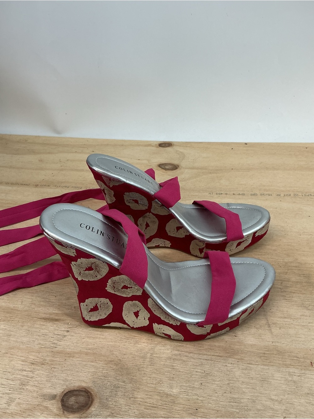 Colin Stuart Fuchsia Kiss Printed Wedge Lace Up Sandals Size 7.5